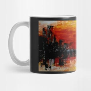 Semi abstract sea scape, sunset at sea city scape Mug